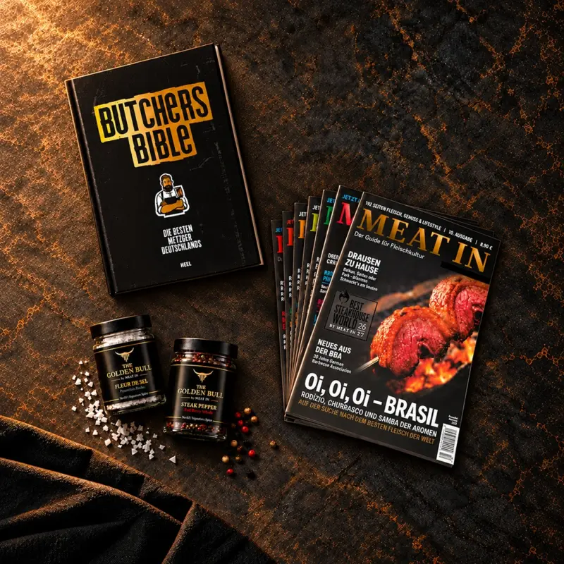 The Golden Bull Collector's Bundle: alle zehn MEAT IN Ausgaben, The Butchers Bible, Fleur de Sel und Steak Pepper
